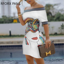 将图片加载到图库查看器,Women Figure Print Striped Tape Bodycon Dress Casual Dress Elegant Fashion Chic Dress channelwill-1