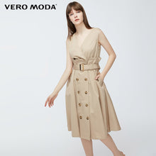 将图片加载到图库查看器，Vero Moda Women&#39;s OL Double-breasted Lace-up Sleeveless Dress | 31927A568 channelwill-1
