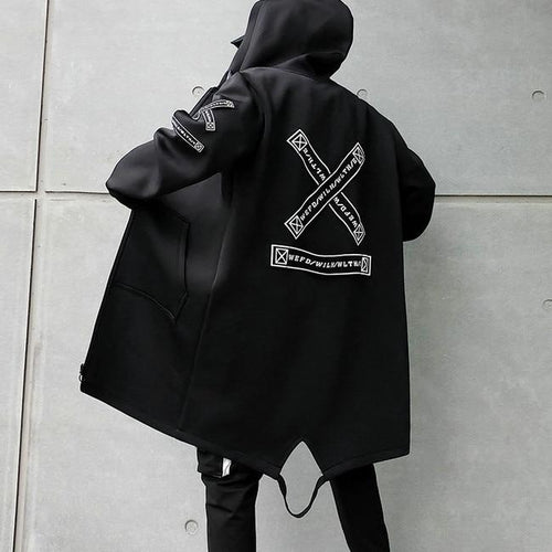 2020 Autumn Men Hooded Jackets Print Harajuku Windbreaker Ribbon Overcoat Male Casual Outwear Hip Hop Streetwear Coats LBZ155 channelwill-1