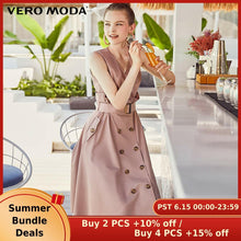 将图片加载到图库查看器，Vero Moda Women&#39;s OL Double-breasted Lace-up Sleeveless Dress | 31927A568 channelwill-1
