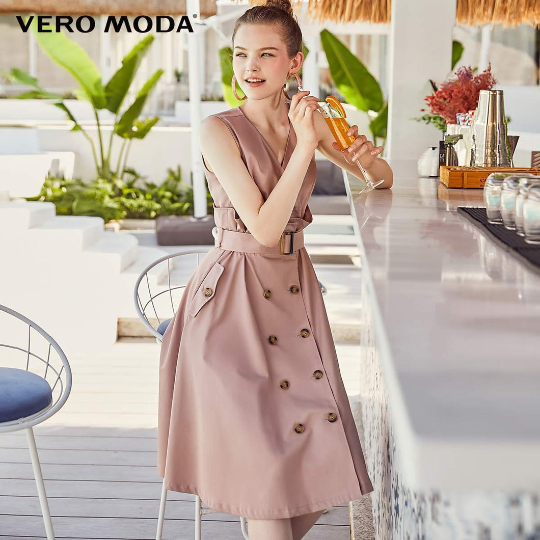 Vero Moda Women's OL Double-breasted Lace-up Sleeveless Dress | 31927A568 channelwill-1