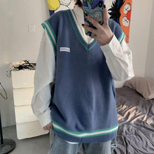 将图片加载到图库查看器，Sweater Vest Men V-neck Shrug Patchwork Knitted Couples Ins Plus Size 3XL Oversize Harajuku Vests Ins Chic Korean Style Leisure channelwill-1
